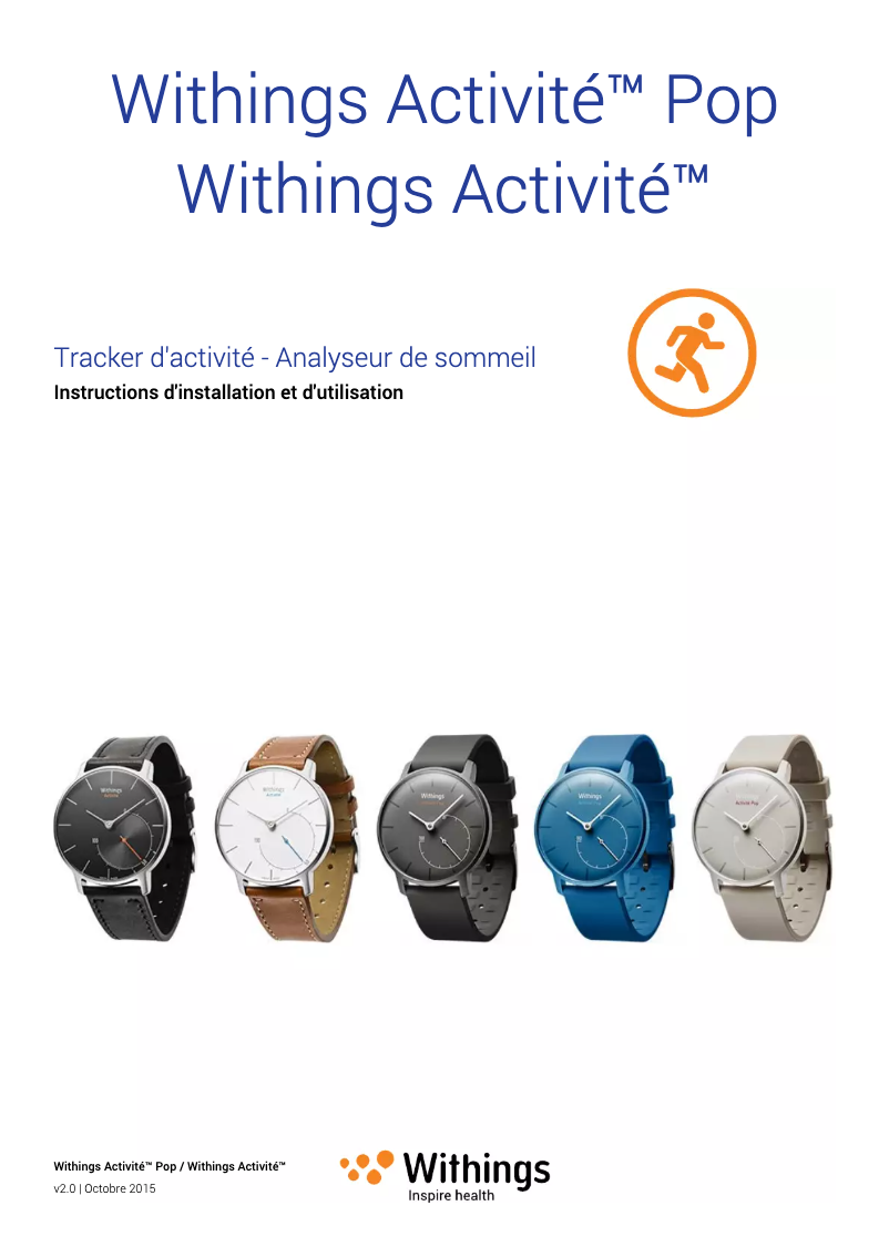 Page 1 de la notice Guide d'installation Withings Activite Pop