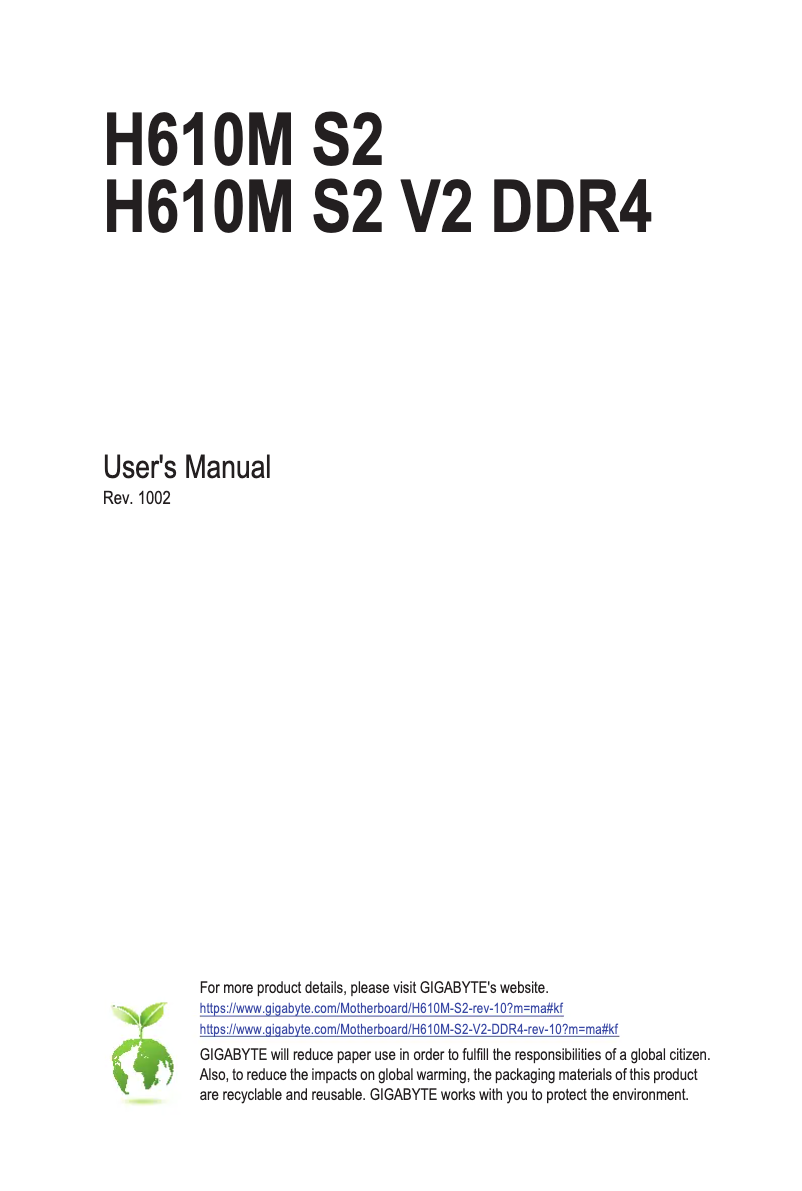 Image de la première page du manuel de l'appareil H610M S2 V2 DDR4