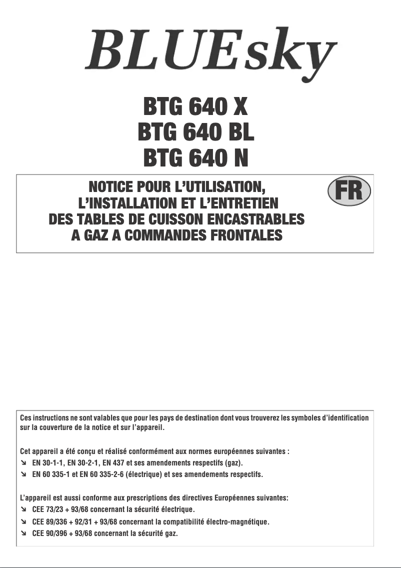 Page 1 de la notice Manuel utilisateur Bluesky BTG 640 X