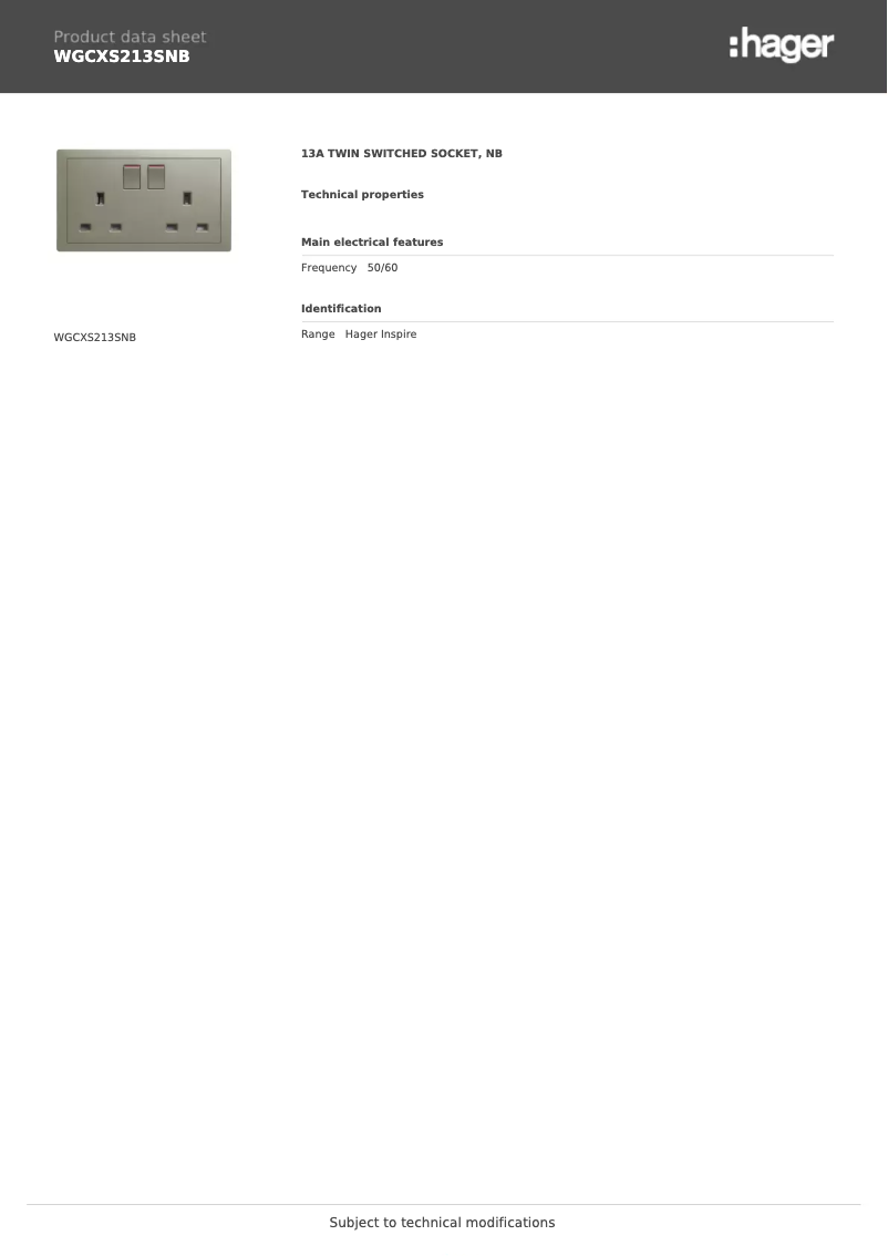 Page n°1 - Fiche technique Hager WGCXS213SNB