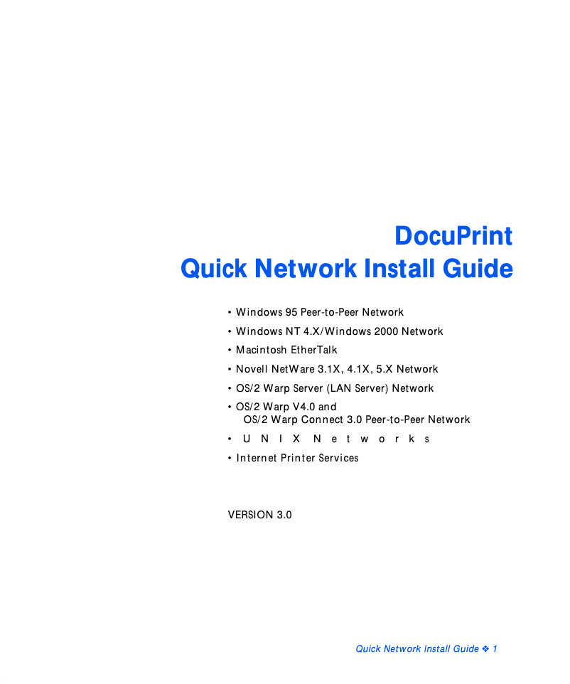 Page 1 de la notice Guide d'installation Xerox DocuPrint N2825