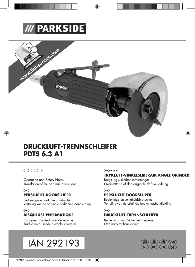 Page n°1 - Manuel utilisateur Parkside PDTS 6.3 A1
