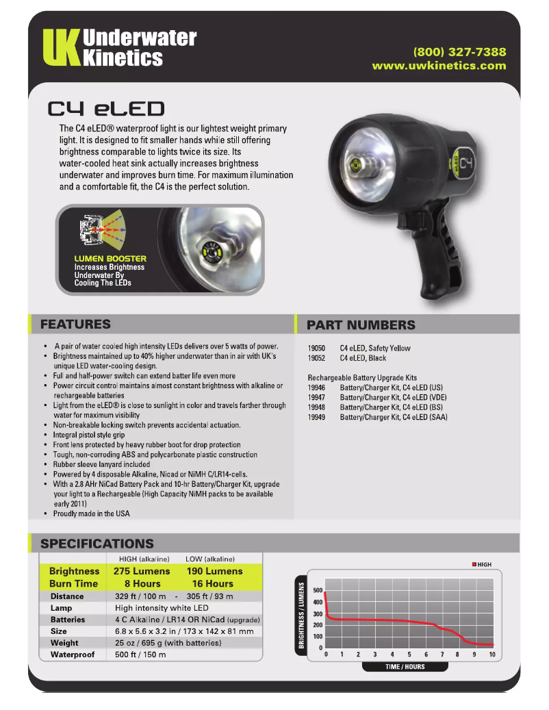 Page 1 de la notice Manuel utilisateur Underwater Kinetics C4 eLED