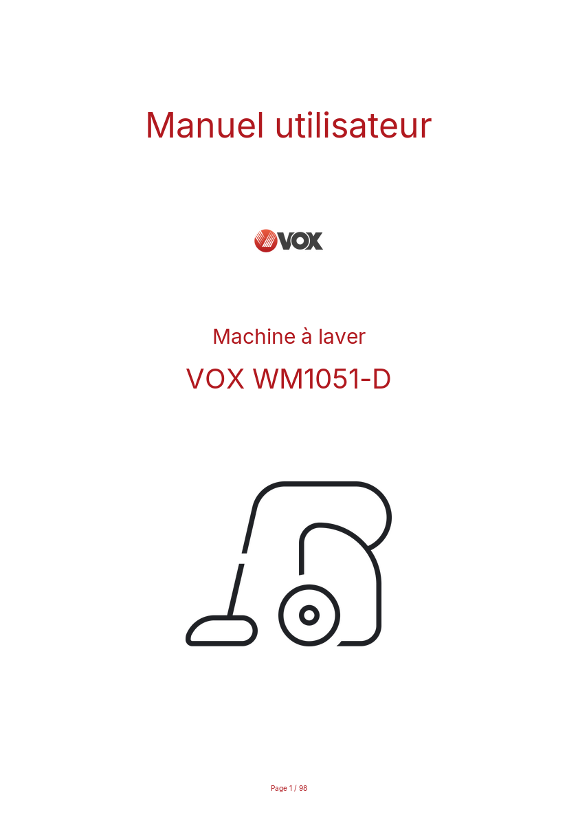 Page n°1 - Manuel utilisateur VOX WM1051-D