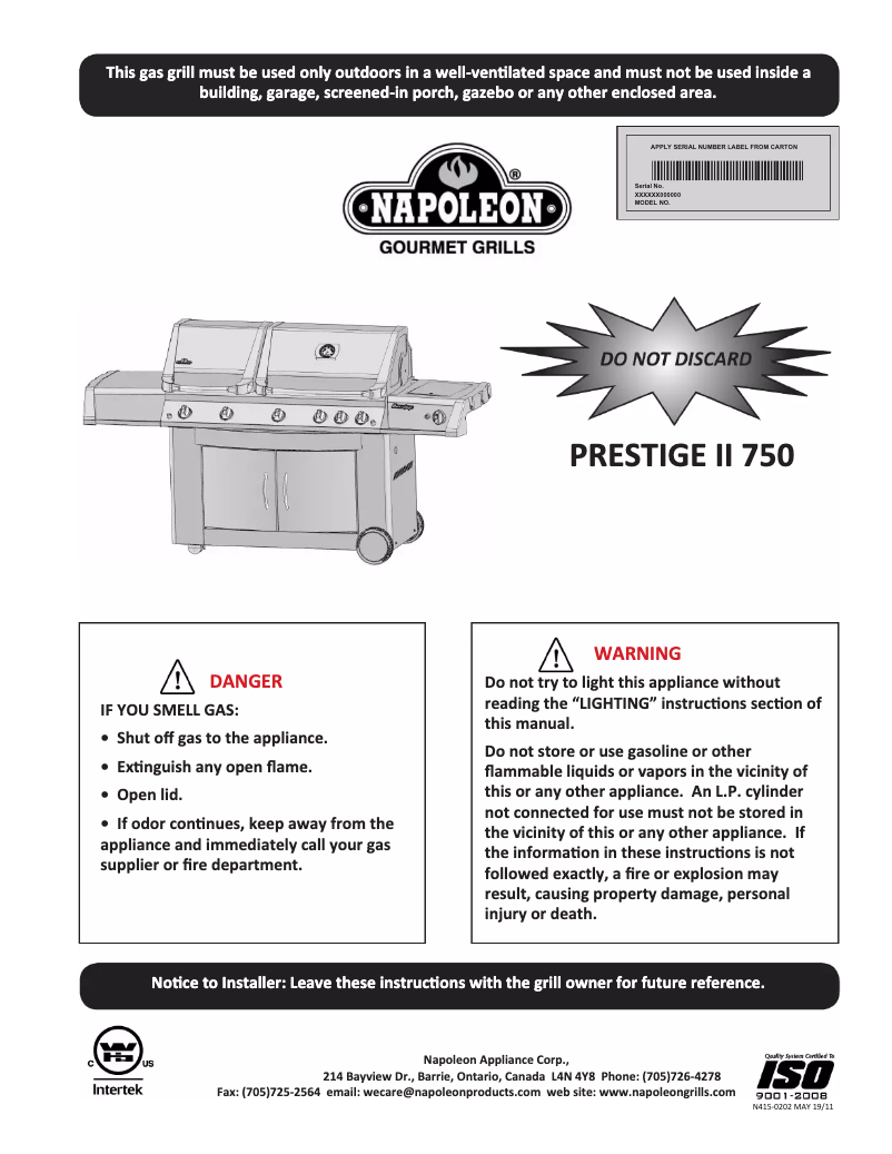 Image de la première page du manuel de l'appareil Prestige II 750