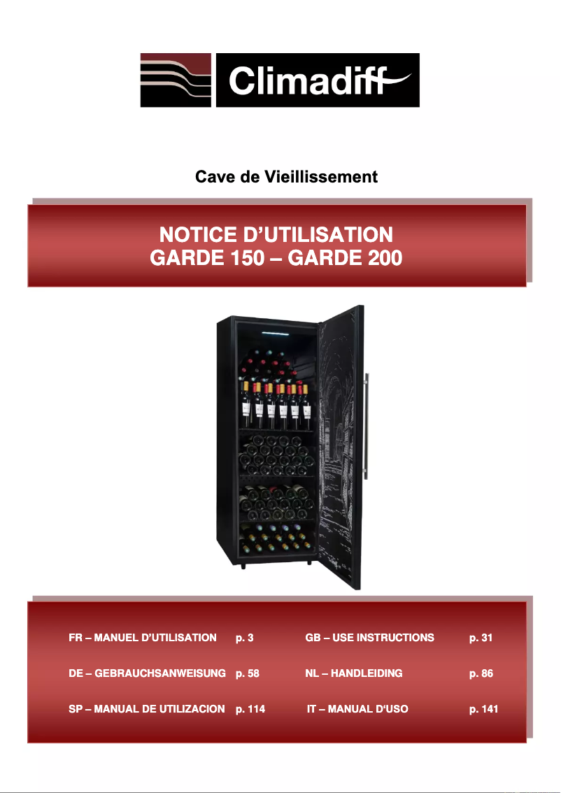 Page n°1 - Manuel utilisateur Climadiff GARDE 200