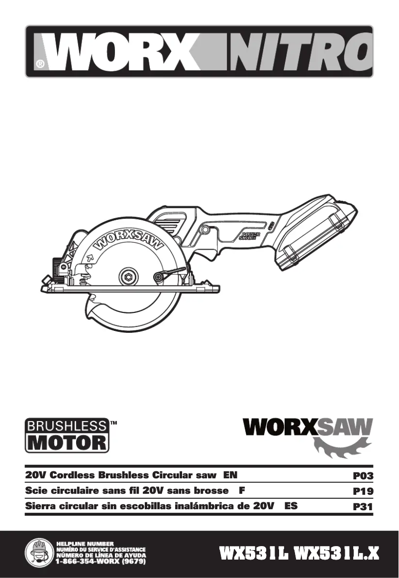 Page n°1 - Manuel utilisateur Worx WX531L