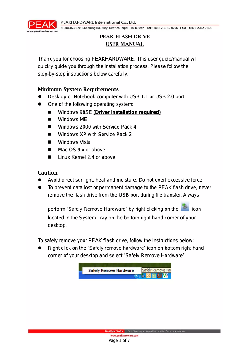 Page 1 de la notice Manuel utilisateur Peak Xtreme2 200X 4GB