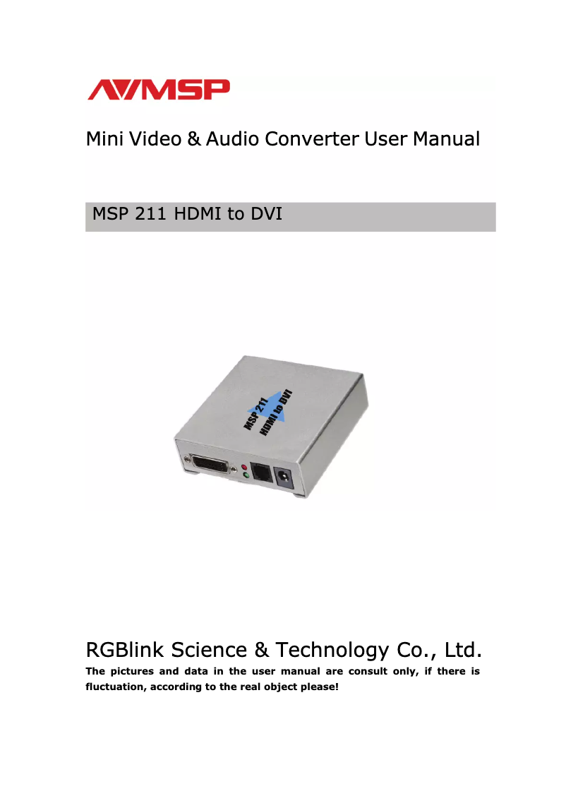 Page 1 of the manual User Manual RGBlink MSP 211
