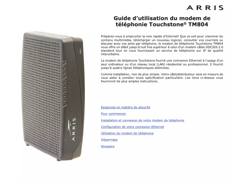 Image de la première page du manuel de l'appareil Touchstone TM804