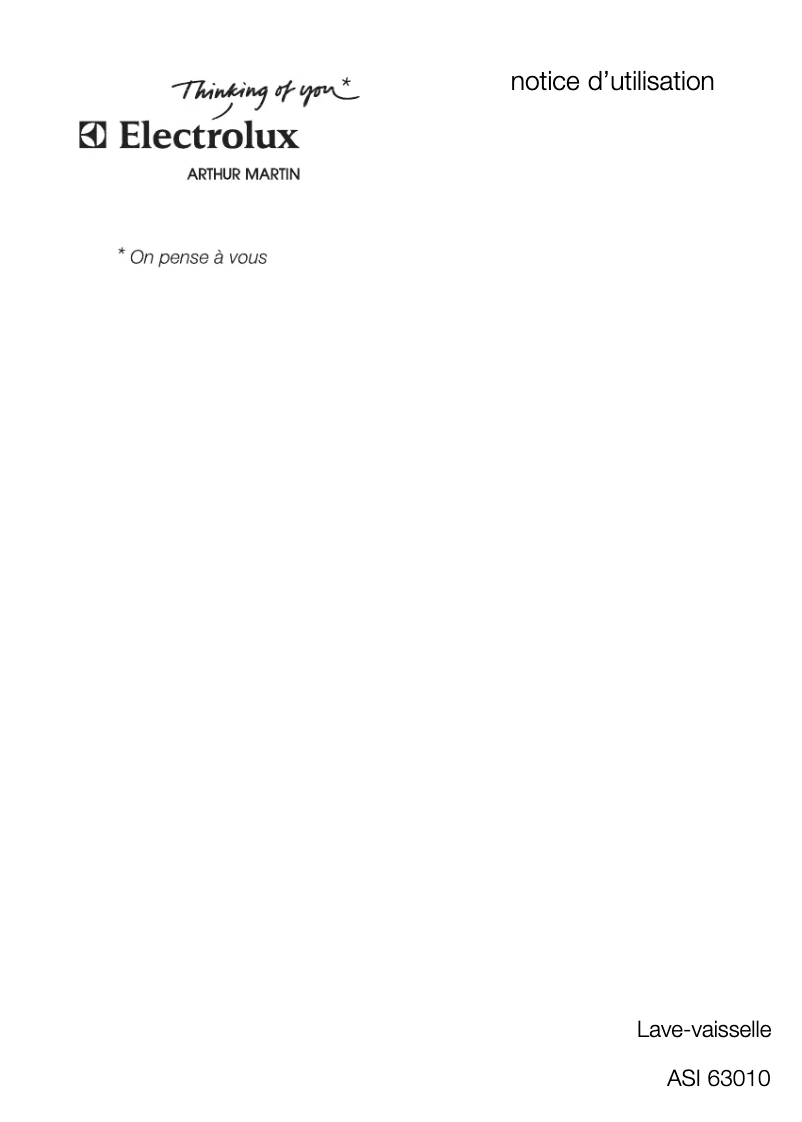 Page 1 de la notice Manuel utilisateur Arthur Martin-Electrolux ASI 630