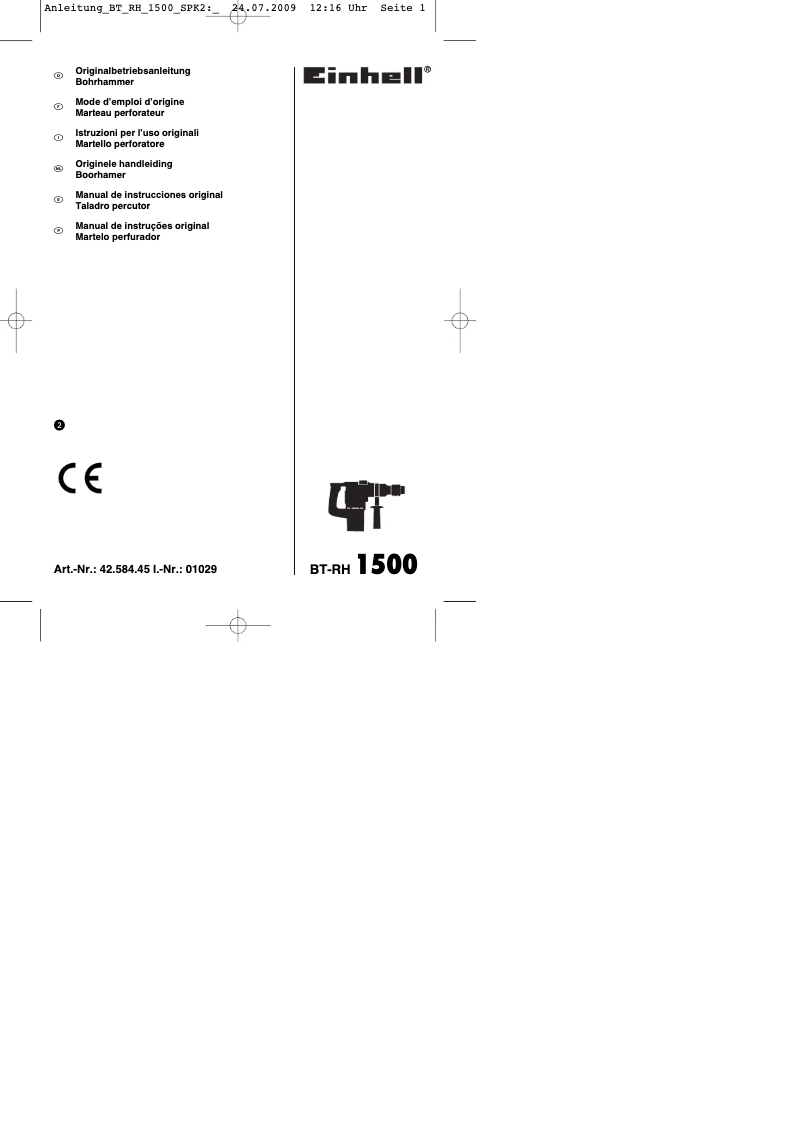 Page 1 de la notice Mode d'emploi Einhell BT-RH 1500