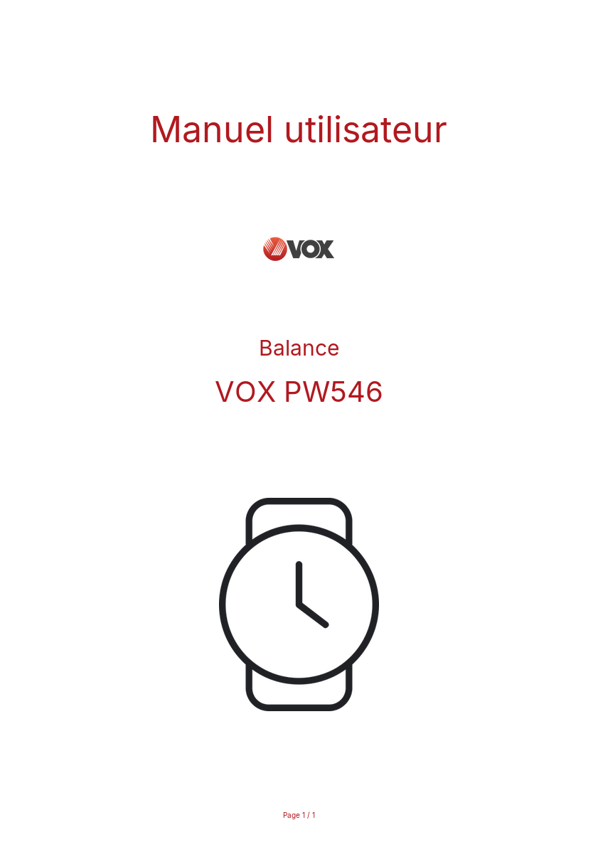 Page n°1 - Manuel utilisateur VOX PW546