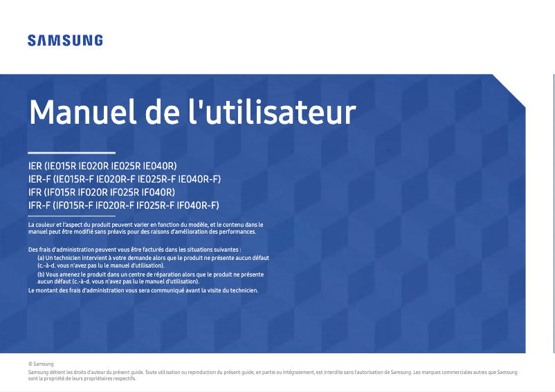 Page 1 de la notice Manuel utilisateur Samsung IF025R-F