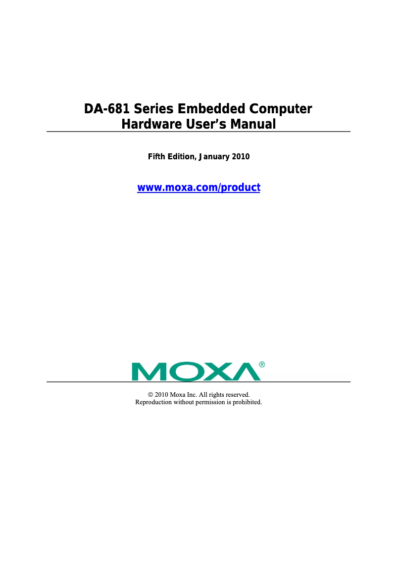 Page 1 de la notice Manuel utilisateur Moxa DA-681-I-DP-XPE