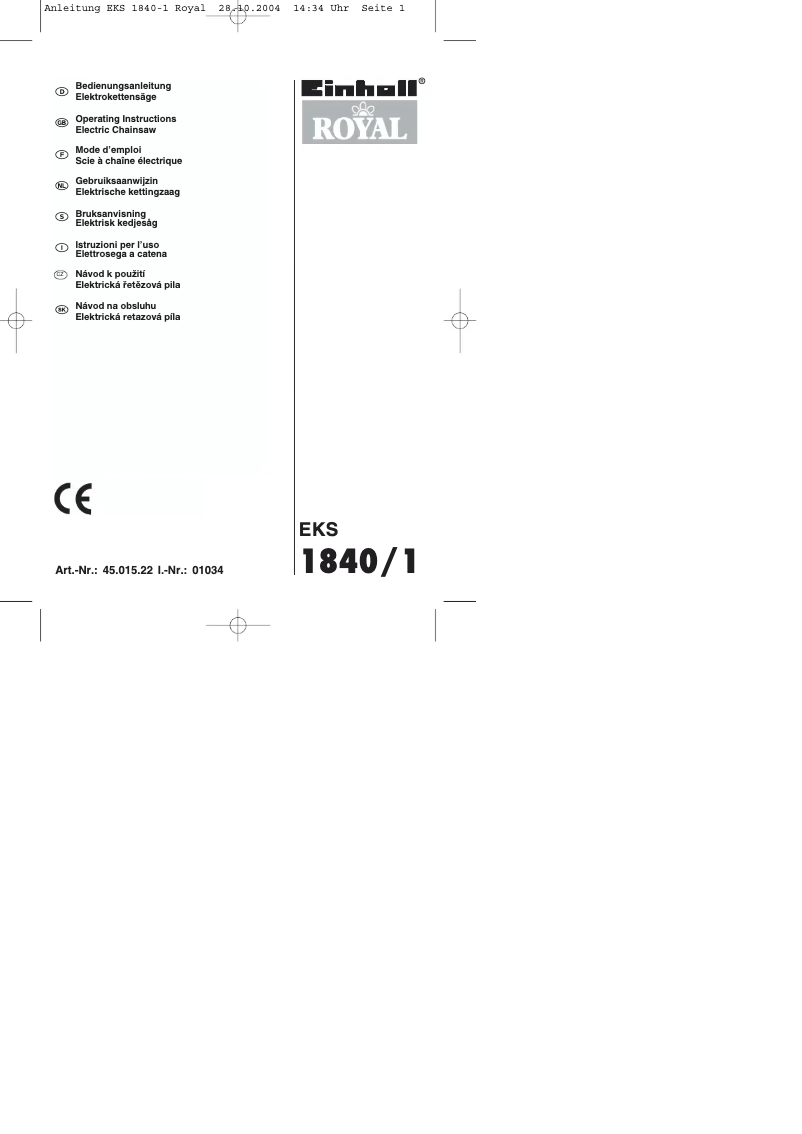 Page 1 de la notice Manuel utilisateur Einhell Royal EKS 1840/1