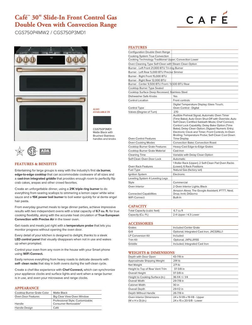Page 1 de la notice Fiche technique GE CGS750P3MD1