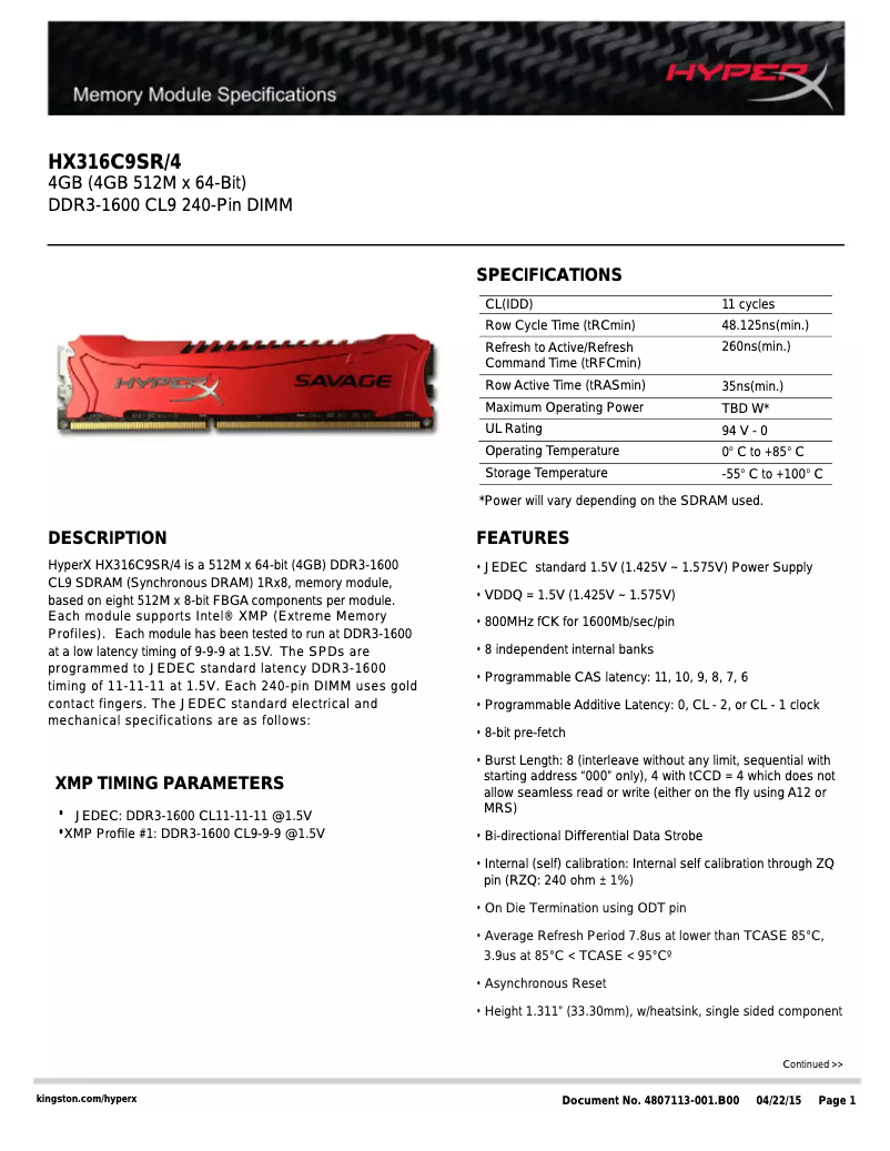 Page n°1 - Manuel utilisateur Kingston HyperX Savage