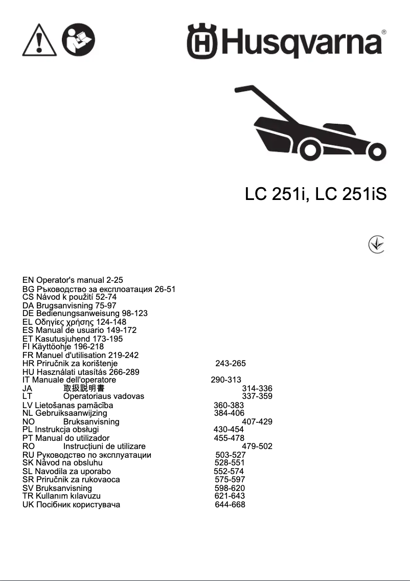 Page n°1 - Manuel utilisateur Husqvarna LC 251iS