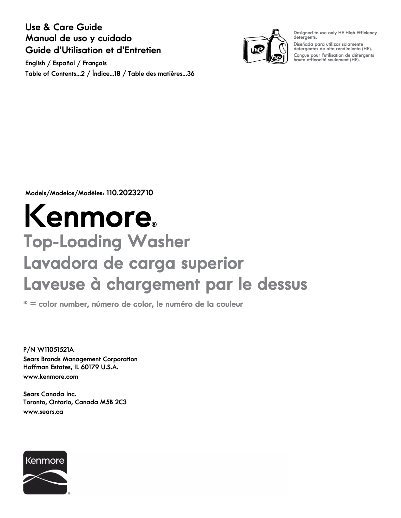 Page n°1 - Manuel utilisateur Kenmore 110.20232