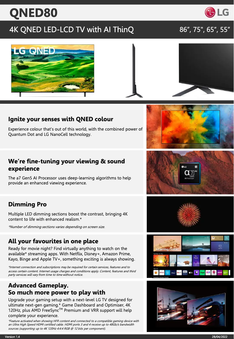 Page 1 de la notice Fiche technique LG 55QNED80SQA