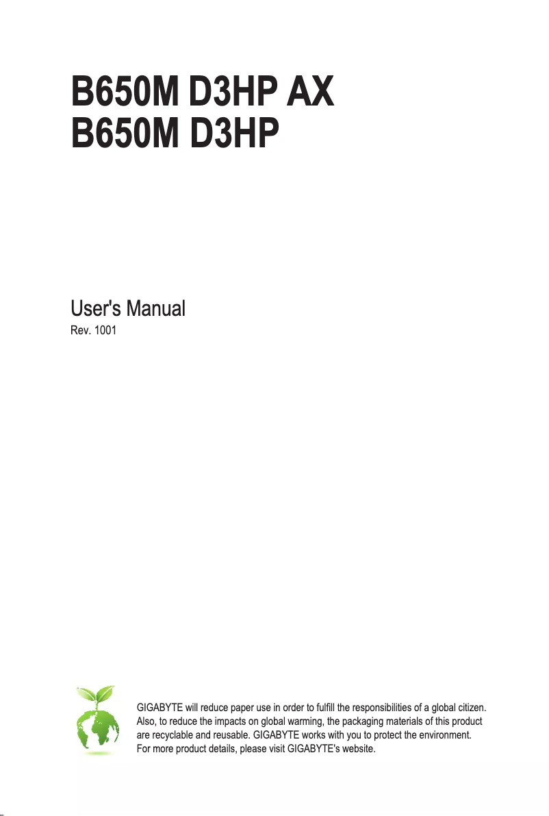 Page n°1 - Manuel utilisateur Gigabyte B650M D3HP