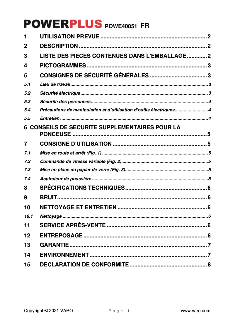 Page 1 de la notice Manuel utilisateur PowerPlus POWE40051