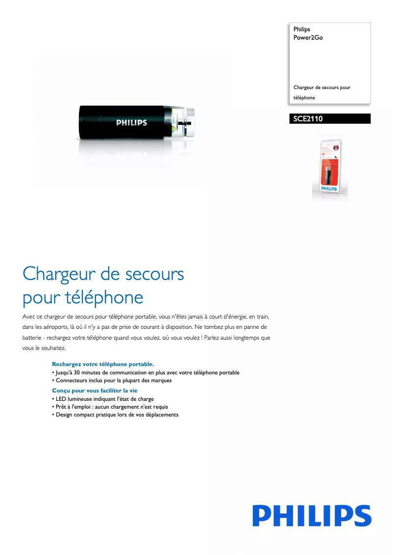 Page n°1 - Fiche technique Philips Power2Go SCE2110