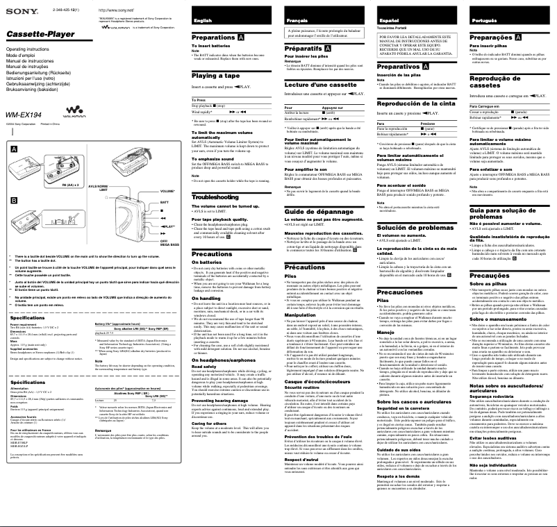 Page 1 de la notice Manuel utilisateur Sony Walkman WM-EX194