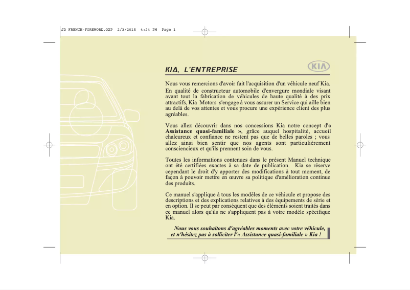 Page 1 de la notice Manuel utilisateur Kia Cee'd (2015)