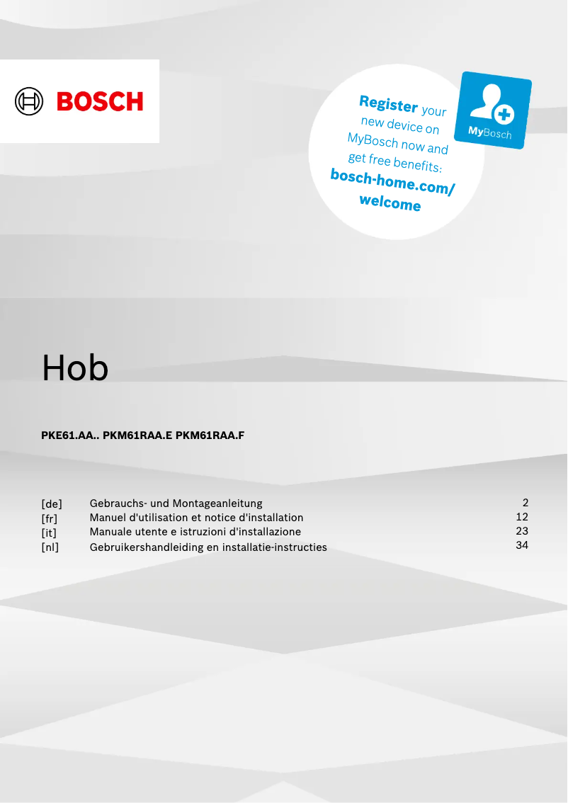 Page 1 de la notice Manuel utilisateur Bosch PKE61RAA2E