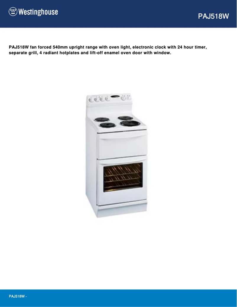 Page 1 de la notice Manuel utilisateur Westinghouse PAJ518W
