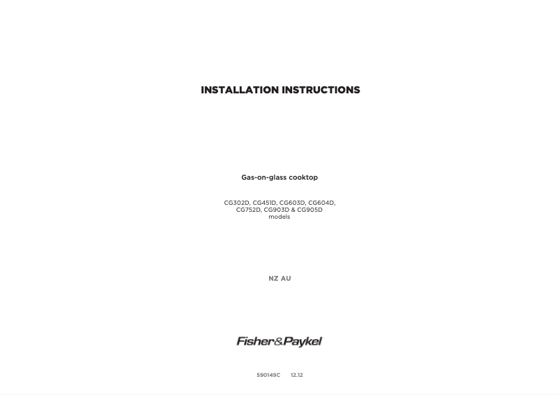 Page n°1 - Guide d'installation Fisher & Paykel CG603DLPGB1