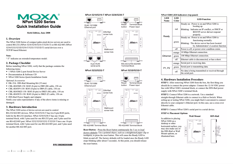 Page n°1 - Manuel utilisateur Moxa NPort 5232