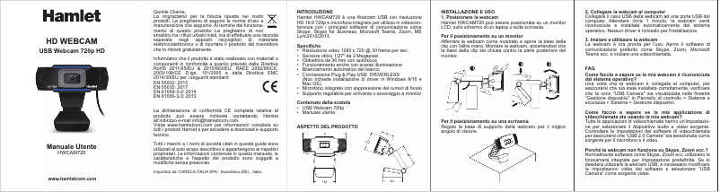 Page n°1 - Manuel utilisateur Hamlet HWCAM720