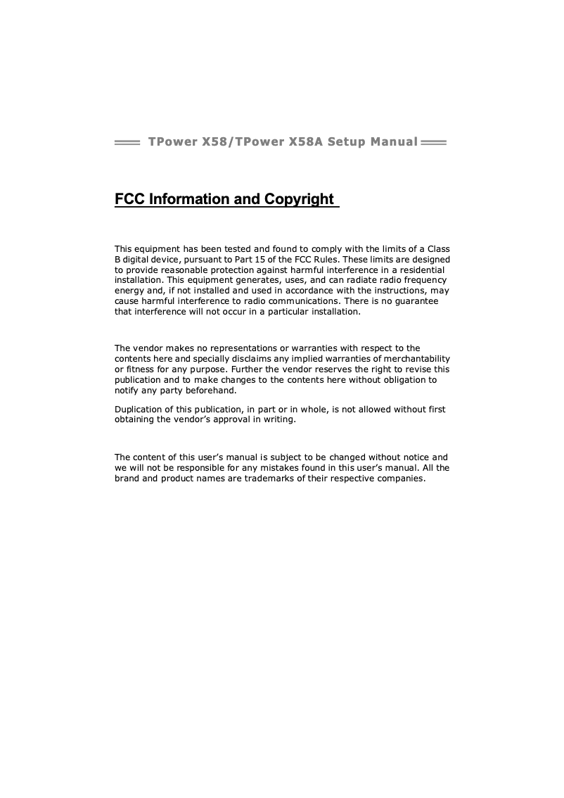 Image de la première page du manuel de l'appareil TPower X58