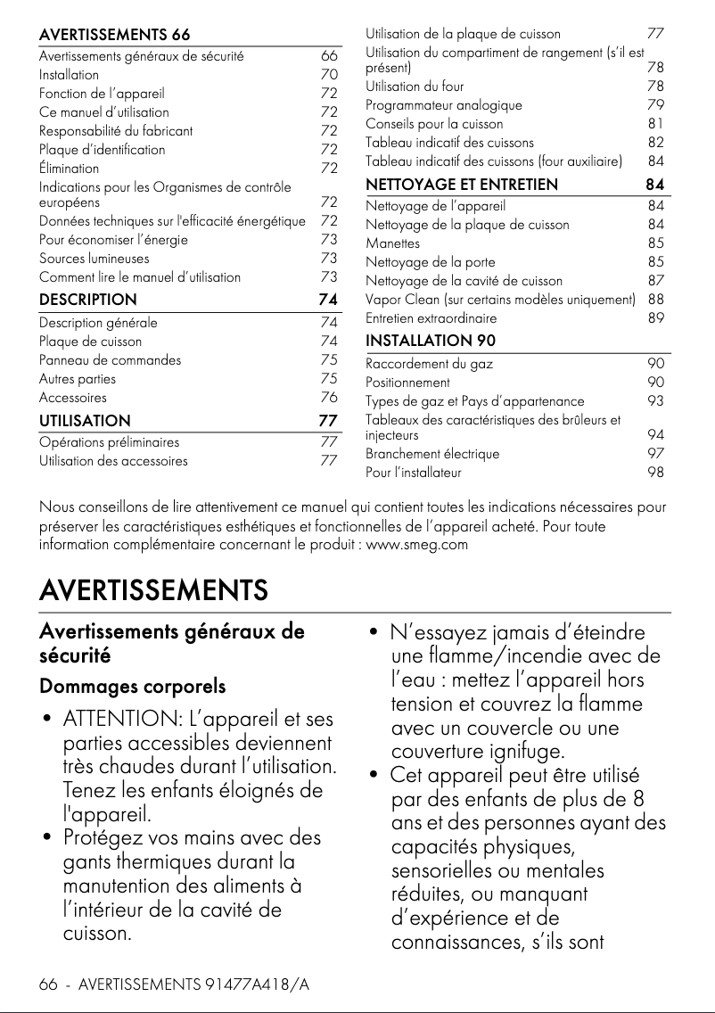 Página 1 del manual Manual de usuario Smeg C92GMX2