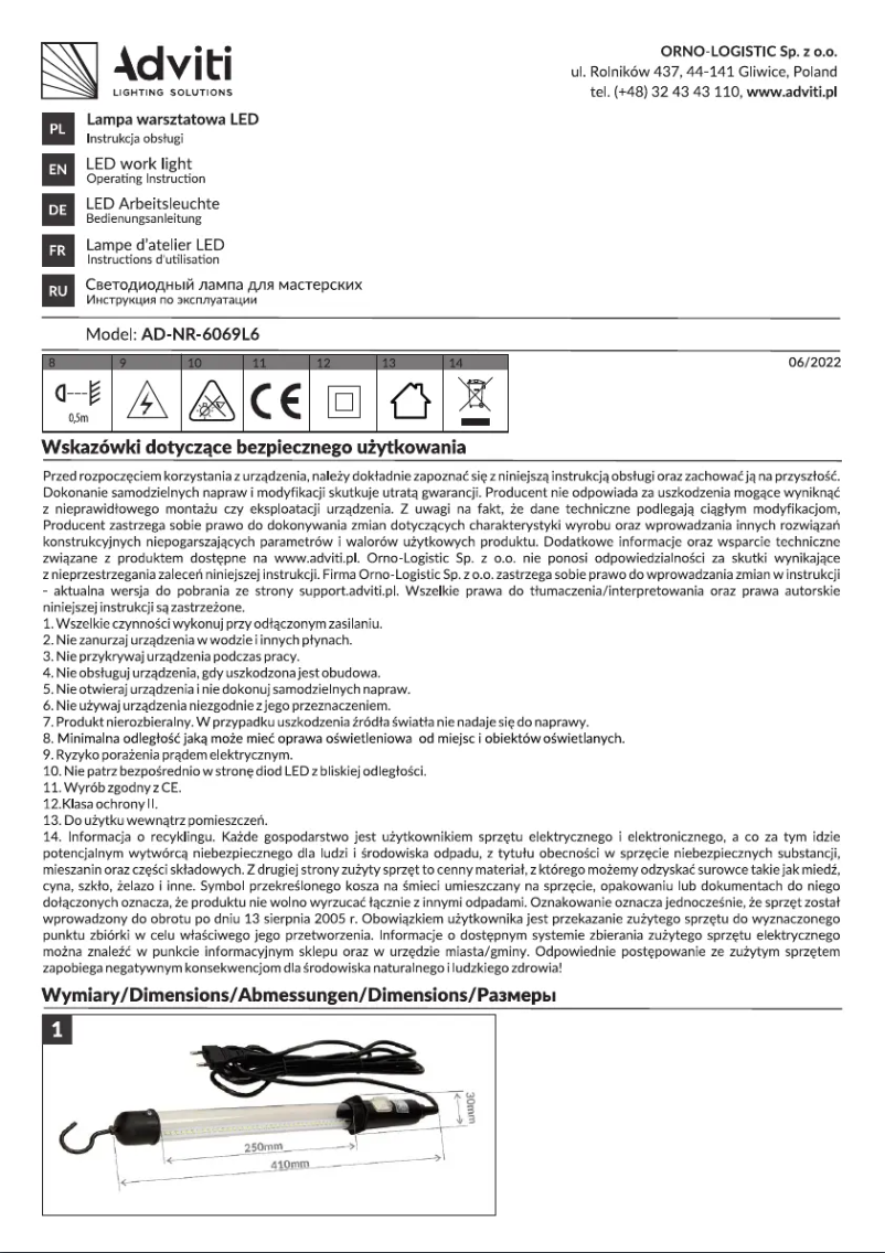 Page 1 de la notice Manuel utilisateur Adviti AD-NR-6069L6