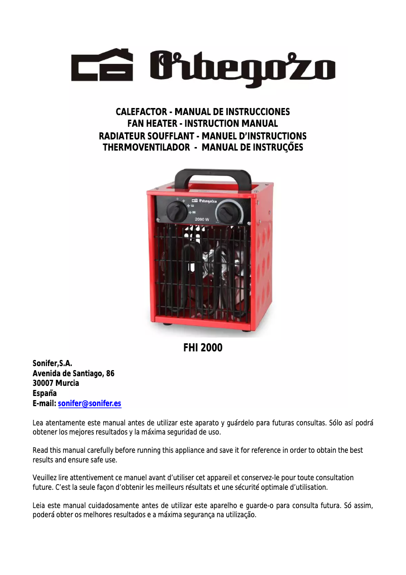 Page 1 of the manual User Manual Orbegozo FHI 2000