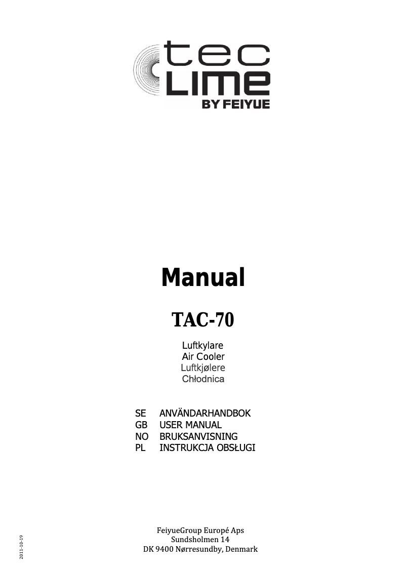Page n°1 - Manuel utilisateur TecLime TAC-70