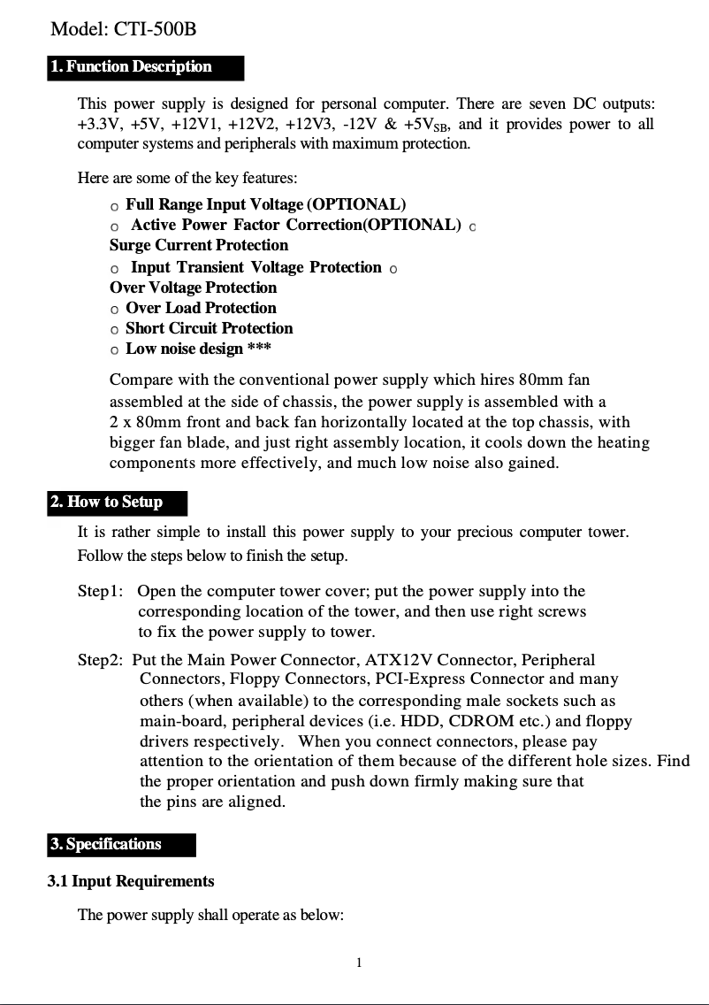 Page n°1 - Manuel utilisateur CoolMax CTI-500B