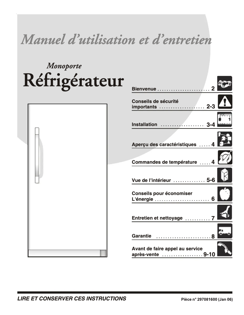 Page n°1 - Manuel utilisateur Frigidaire FPRH17D7KF
