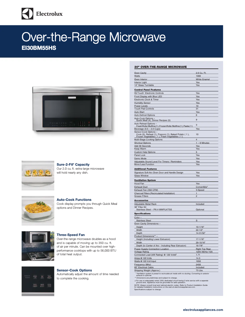 Page 1 de la notice Fiche technique Electrolux EI30BM55HB