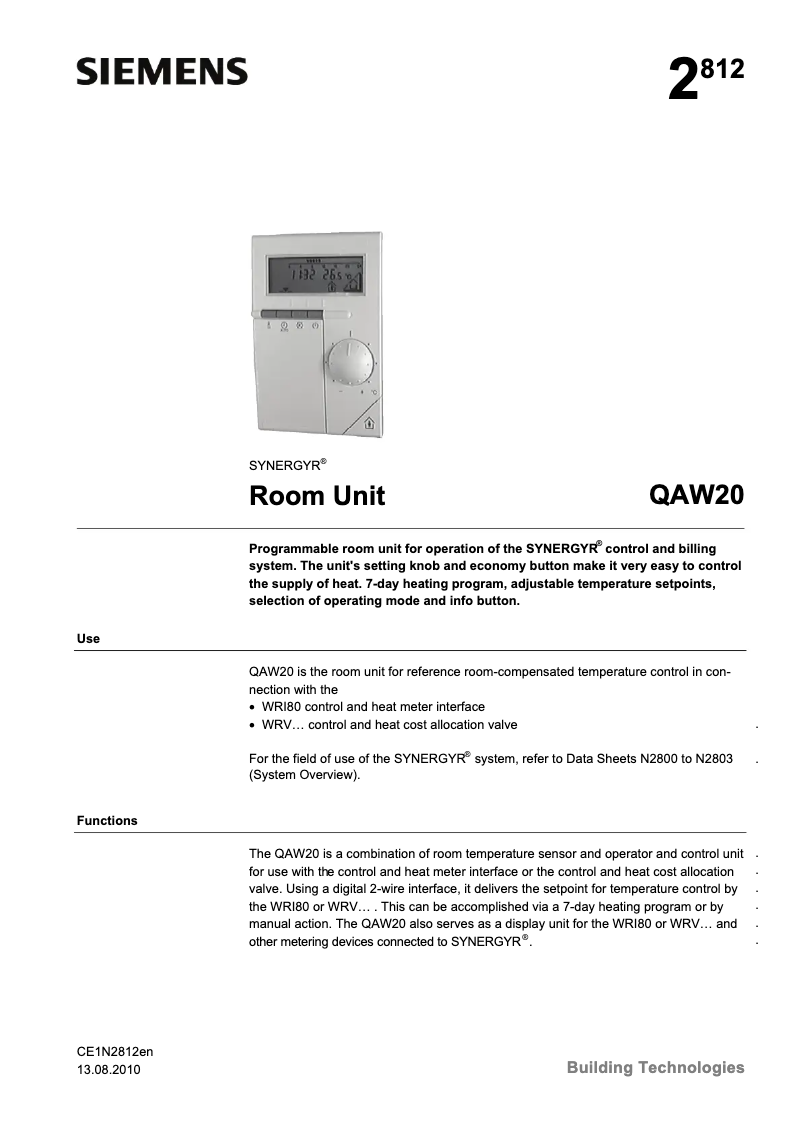 Page 1 de la notice Manuel utilisateur Siemens QAW20