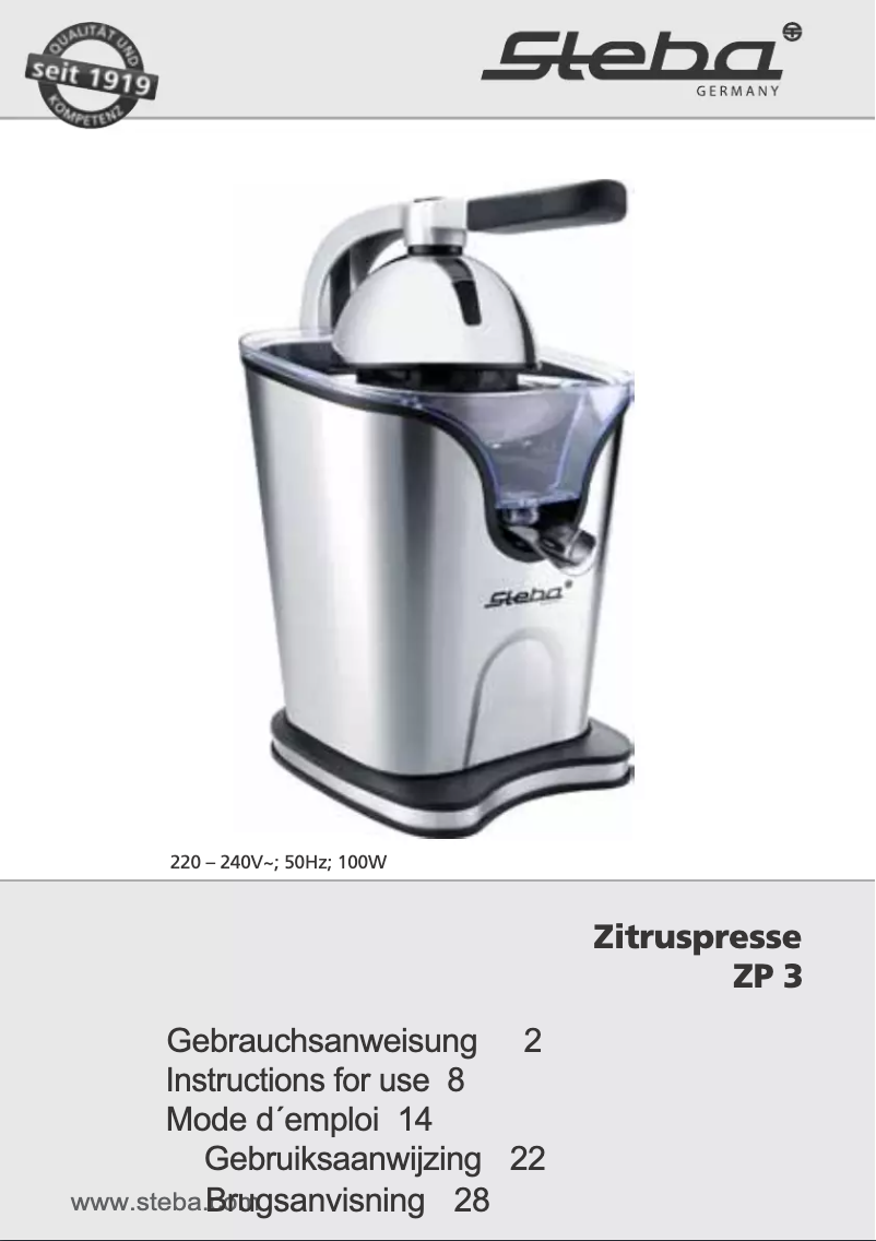 Page 1 de la notice Manuel utilisateur Steba ZP 3