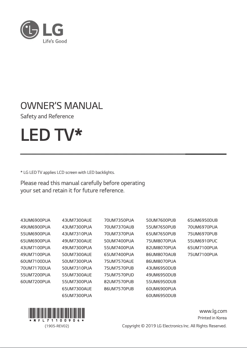 Page 1 de la notice Manuel utilisateur LG 55UM7200PUA