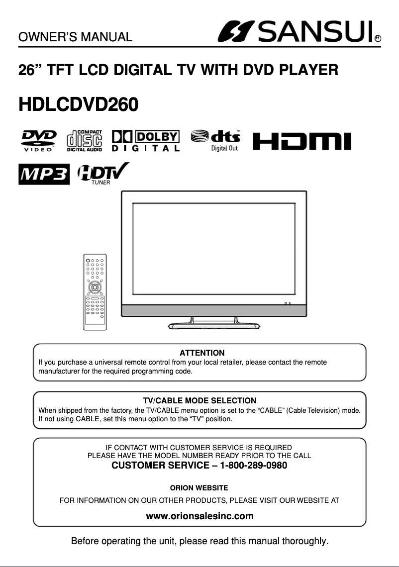 Image de la première page du manuel de l'appareil HDLCDVD260