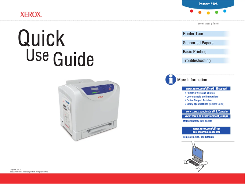 Page 1 de la notice Manuel utilisateur Xerox Phaser 6125