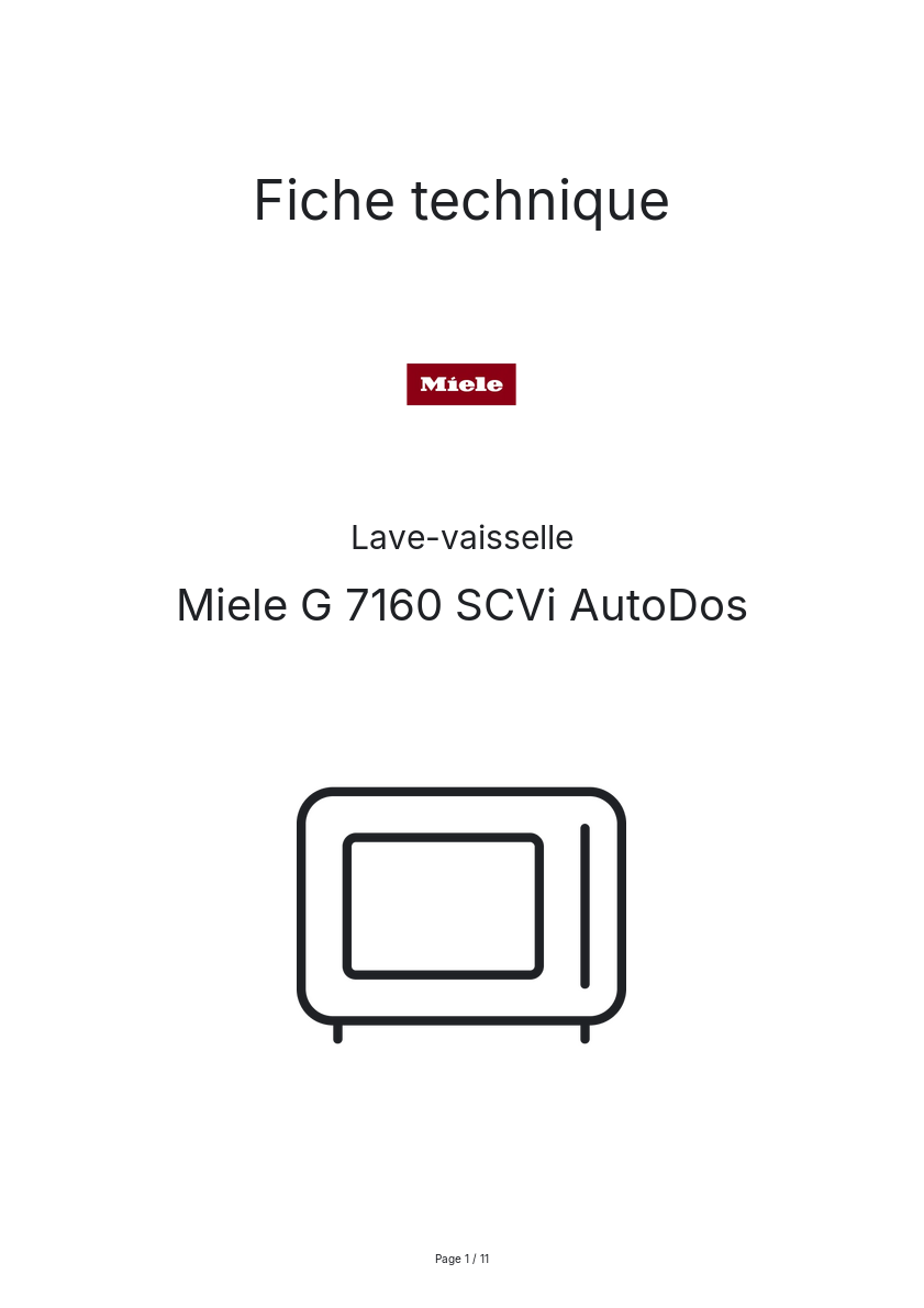 Page n°1 - Fiche technique Miele G 7160 SCVi AutoDos