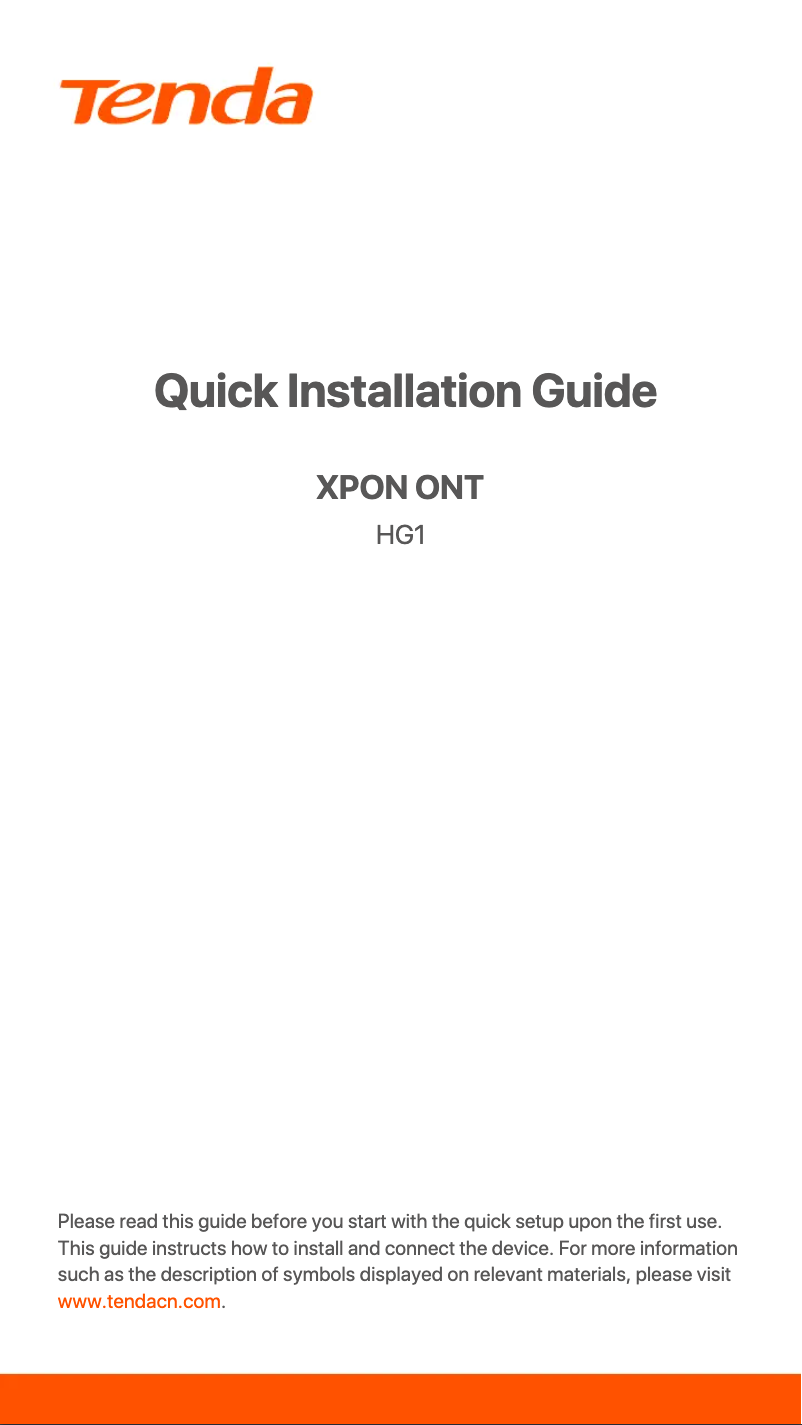 Page n°1 - Guide d'installation Tenda HG1